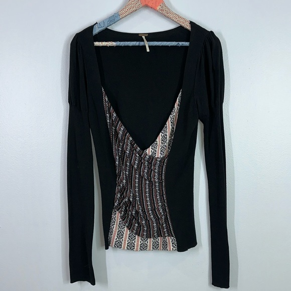 Free People Sweaters - Free people mixed print crisis cross long sleeve top size large